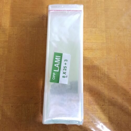 Plastik OPP LEM / Berperekat uk 8x25 (isi 100 pcs)